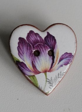 26mm仅一颗英国Stockwell光亮紫色鸢尾花爱心形手工陶瓷纽扣