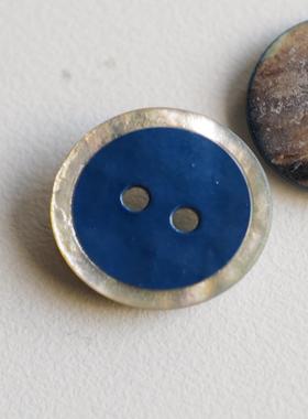 18mm一颗价英国Textile Garden钴蓝色光亮厚涂层自然色边贝壳纽扣