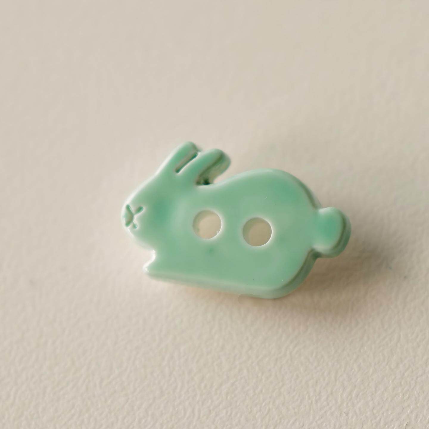 15mm×10mm一颗价英国Textile Garden光亮粉鲜绿兔子纽扣