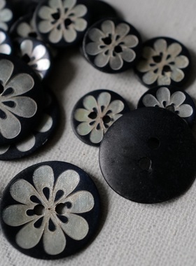 12mm20mm一颗价英国Textile Garden深海军蓝银色花贝壳纽扣