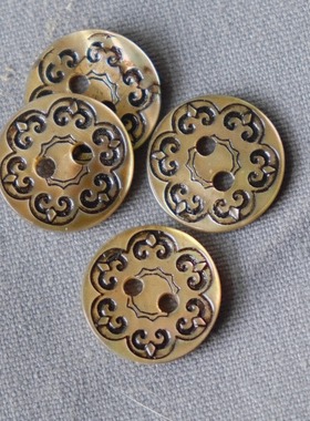 13mm不到一颗价英国Textile Garden青铜色底黑色图案两孔贝壳纽扣