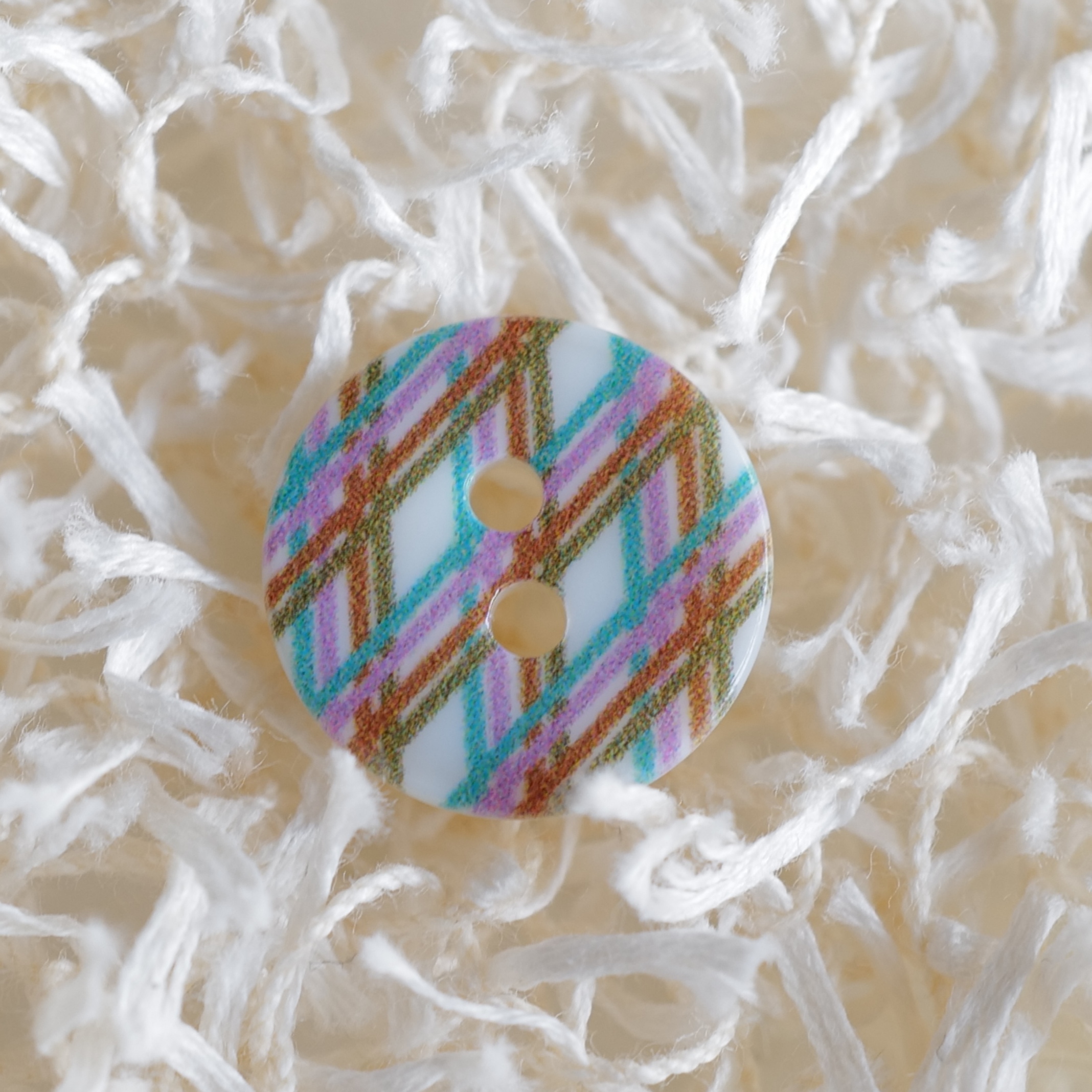 15mm一颗价英国Textile Garden水汪汪蓝粉绿线条菱形格纹贝壳纽扣