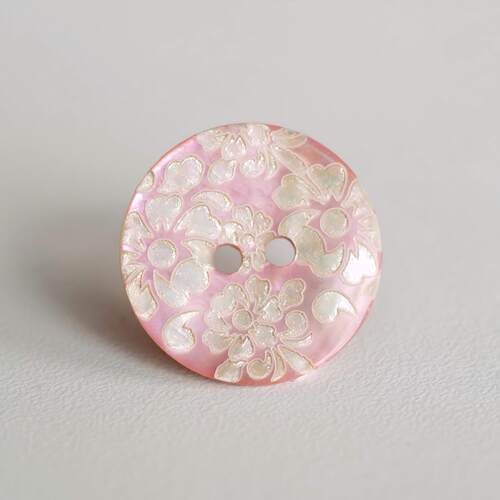 18mm一颗价 德国JIM闪闪镭射花朵纹理浅粉色阿古屋贝壳纽扣