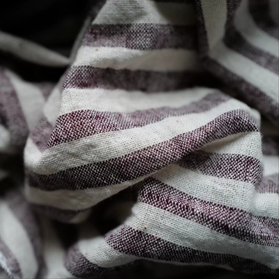 乡村质朴风灰梅色条纹棉布