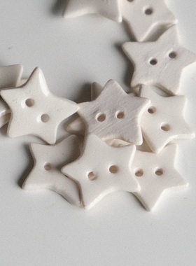 14mm一颗价英国Stockwell光亮白色迷你星星造型手工陶瓷纽扣