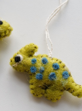 约90mmx50mm一个价德国JIM羊毛毡蓝色波点背绿色恐龙迪诺挂件