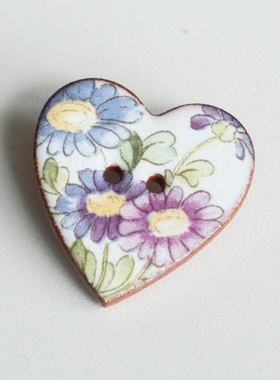 26mm一颗价英国Stockwell光亮蓝紫色雏菊爱心手工陶瓷纽扣