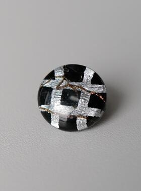 14mm仅一颗19世纪Antique维多利亚箔丝灯工银色格纹捷克玻璃纽扣