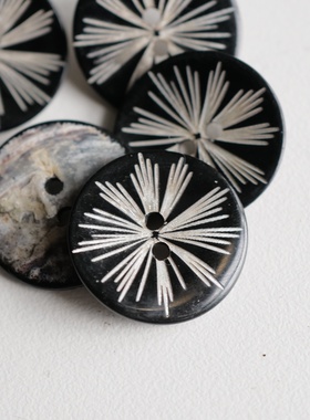 22mm1颗价英国Textile Garden光亮黑底镭射星星炸裂贝壳纽扣