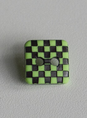11mmx11mm1颗价英国Textile Garden荧光绿黑色西洋跳棋盘格纹纽扣