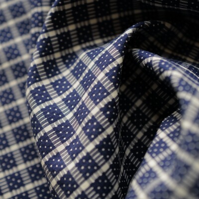 塞维尔衬衣深蓝格波点棉布