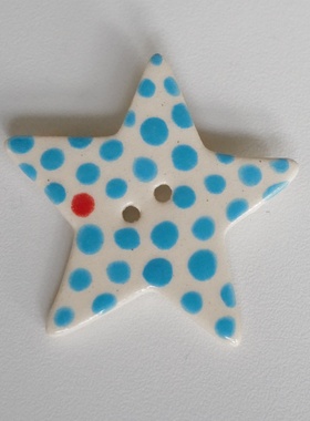 36mm一颗价英国Stockwell松石蓝波点1个红色波点星星陶瓷纽扣