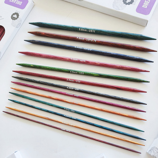 KnitPro 20cm 双头直针Dreamz梦幻彩木毛衣针进口棒针直针工具