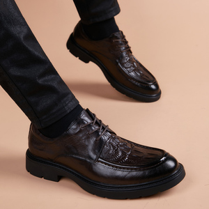 皮鞋男真皮商务休闲青年羊皮鳄鱼纹2024新款韩版英伦尖头内增高鞋