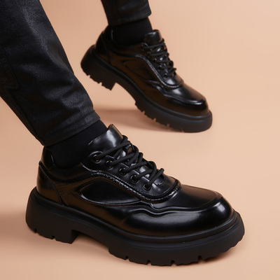 运动休闲皮鞋男2025新款真皮厚底6CM冬季增高商务英伦时尚休闲鞋