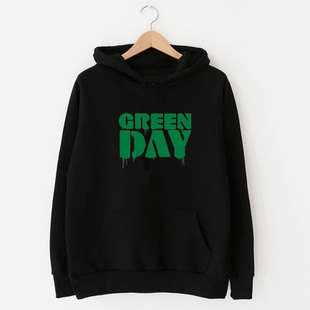 green day 绿日 秋冬抓绒加绒厚连帽套头卫衣男帽衫大码纯棉青年