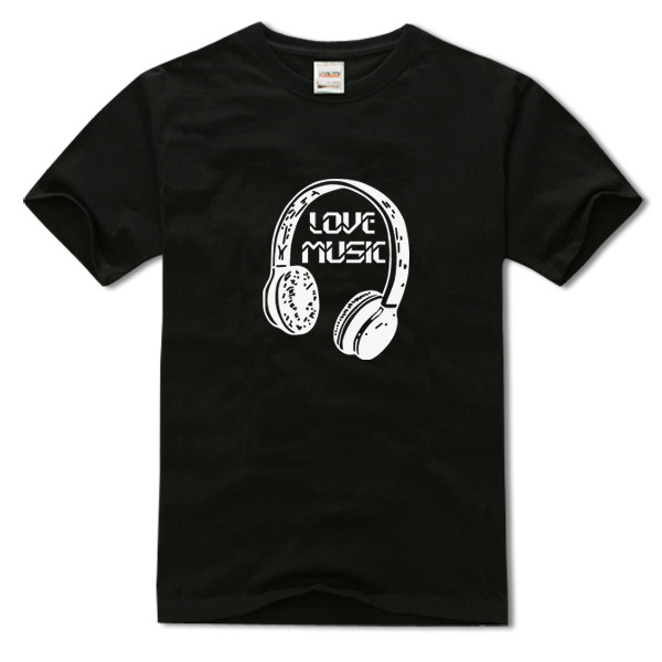 音乐love music耳机t恤纯棉圆领黑色短袖DJ夜店青年男文化衫大码