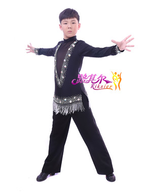 路其尔*2018年拉丁舞表演服装比赛服2017新款男款上衣珠管Q-1778