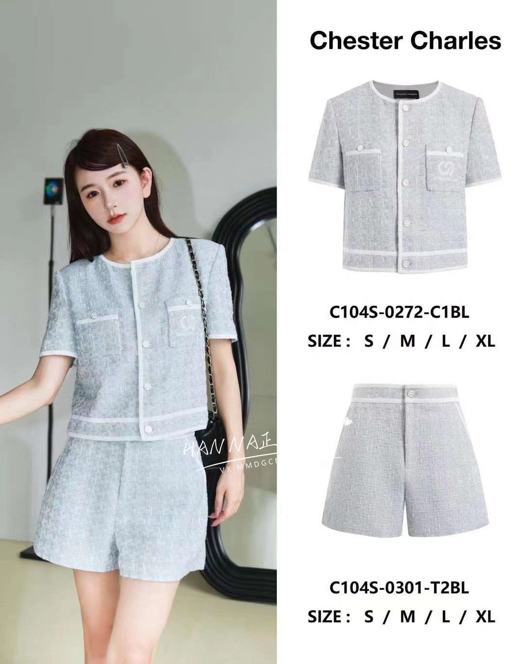 包邮 chester charles 23年7月春夏 清新蓝小香风套装 hanna代购