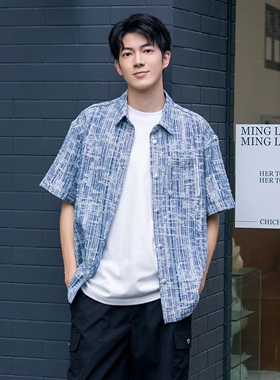 CHESTER CHARLES | 2026新款 男款 洗水蓝牛仔提花短袖衬衫