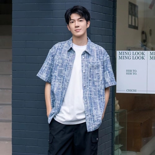 CHESTER CHARLES | 2026新款 男款 洗水蓝牛仔提花短袖衬衫