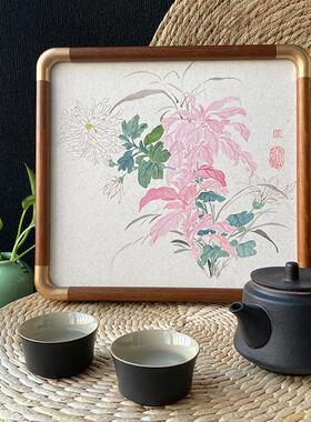 国风手绘新中式菊花实木画框