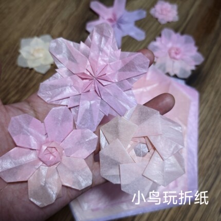 超美五边形六边形折纸 渐变薄霜纸 六瓣雪花五瓣佐藤玫瑰花 镶嵌
