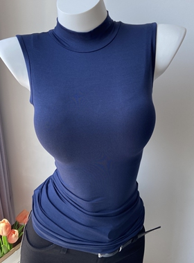 半高领莫代尔修身显胸收腰弹力背心遮副乳女纯欲薄款凉快透气上衣