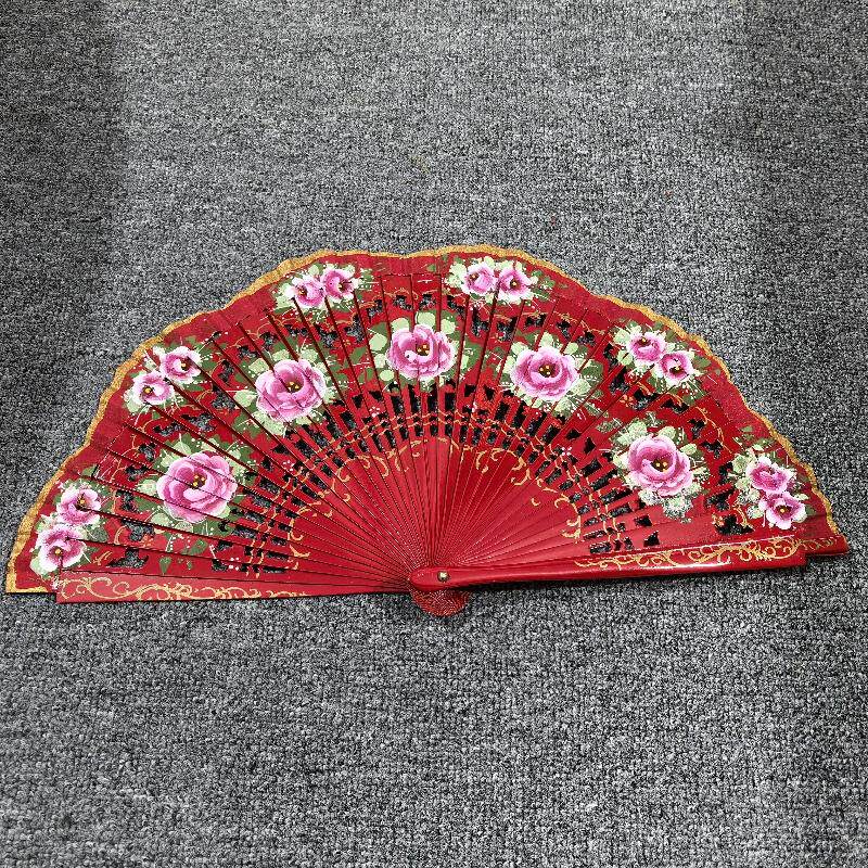Anita新品大红色结婚喜扇双面西班牙折扇旗袍走秀舞蹈表演木扇