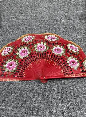 Anita新品大红色结婚喜扇双面西班牙折扇旗袍走秀舞蹈表演木扇