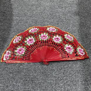 Anita新品大红色结婚喜扇双面西班牙折扇旗袍走秀舞蹈表演木扇