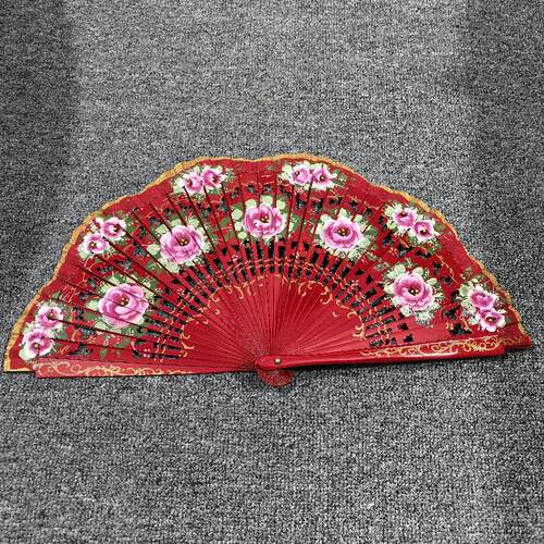 Anita新品大红色结婚喜扇双面西班牙折扇旗袍走秀舞蹈表演木扇