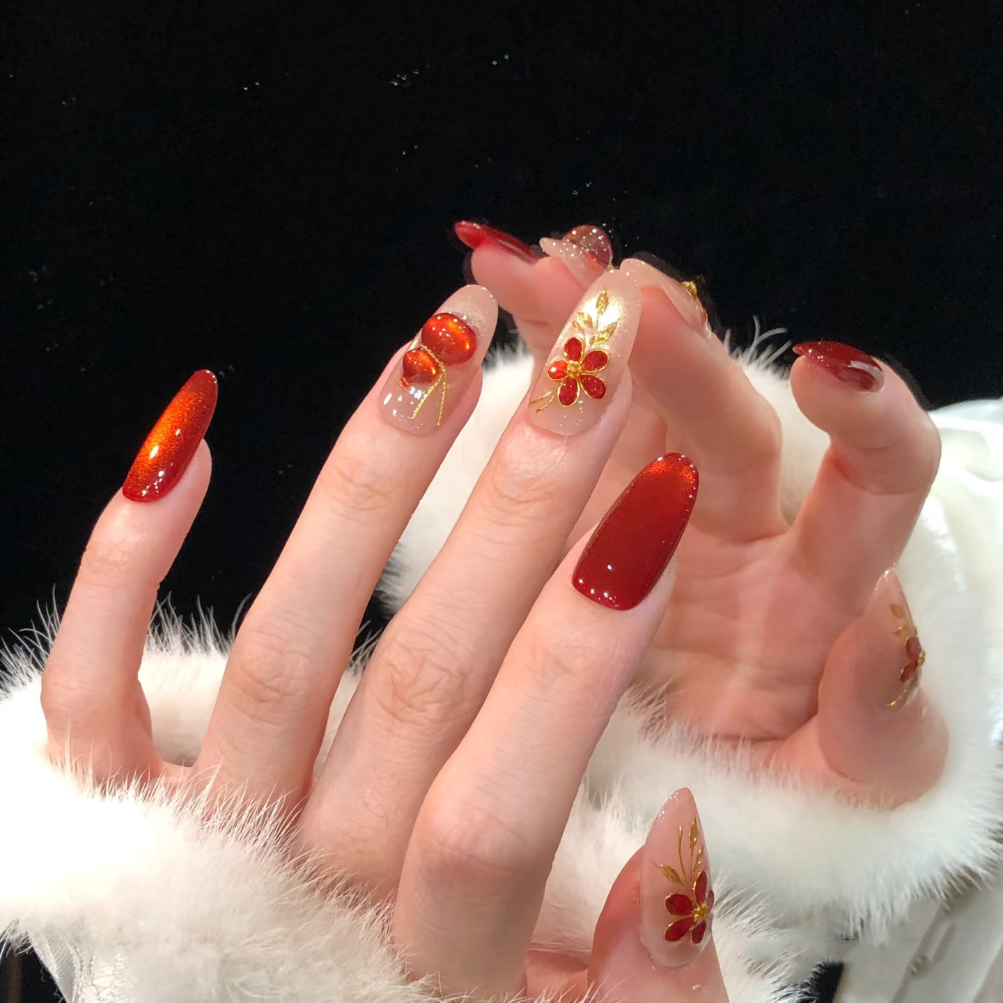 圆熙国风红葫芦花朵穿戴甲纯手工美甲贴片鎏金长款手绘高奢精品,彩妆/香水/美妆工具,穿戴甲/甲片,淘宝优惠券,粉丝福利购,淘宝优惠卷