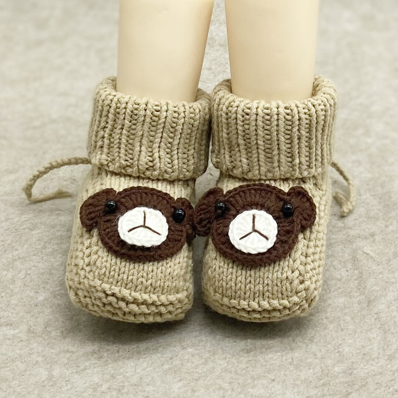 春秋季手工编织系带宝宝毛线鞋 小熊软底鞋 婴儿鞋新生儿 防掉鞋