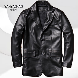 无间道修身 西装 真皮休闲西服软薄头层绵羊皮外套 男士 款 皮衣