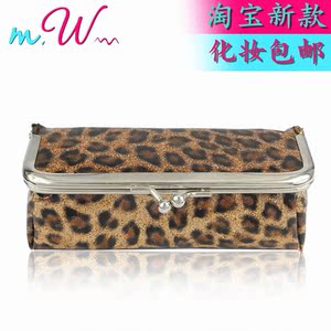 2017新款豹纹搭扣带镜方形化妆包睫毛膏零钱包化妆用品工具包女包