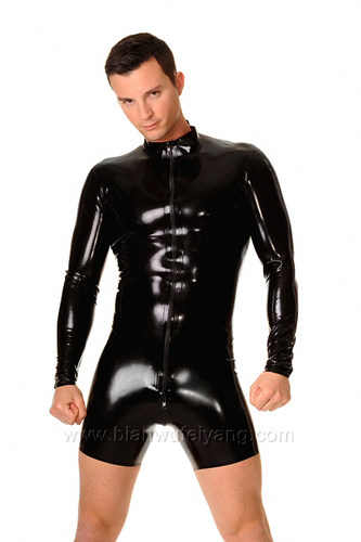 Latex catsuit 天然纯乳胶衣男式紧身衣连体衣短裤光滑紧绷 订做