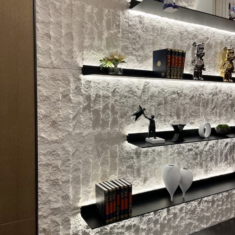 白沙米黄砂岩自然面天然大理石3d立体电视背景墙客厅阳台玄关天井