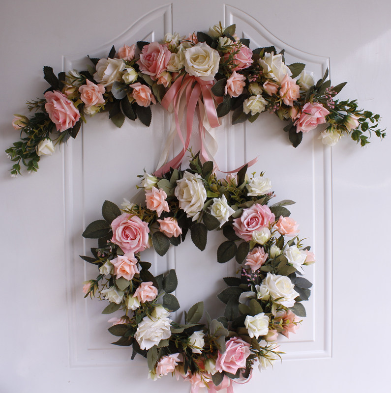 欧式仿真花环假花绢花门饰壁饰挂饰家居客厅花艺装饰挂件