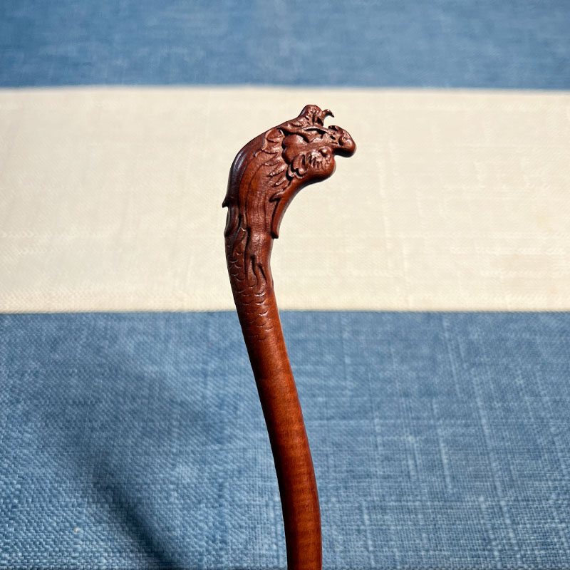 青蚨黄眉庵原创雷击枣木发簪木雕凤头簪子