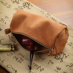 牛皮烟斗包复古手工大容量收纳袋真皮烟斗袋男士简易便携烟具配件