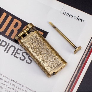 JIFENG季风烟斗打火机复古砂轮点火黄铜高档斜火明火带开烟斗压棒