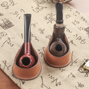 牛皮烟斗座沙发烟斗架单位便携随身防风烟斗架烟斗配件收纳真皮