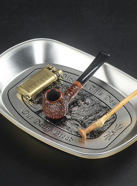 欧式复古铁盘烟丝醒草盘斗草收纳盘手卷烟盘烟斗配件马口铁小托盘