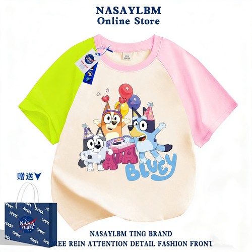 可爱卡通bluey布鲁伊t恤和宾果bingo纯棉t恤百搭圆领短袖男女童装