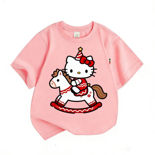 夏季男女童卡通Hello Kitty印花休闲上衣新款百搭圆领短袖T恤衫