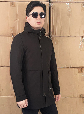 男士黑色风衣 时尚连帽外套男 男装夹克款风衣