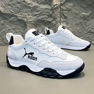 小白男鞋2025新款冬季加绒保暖潮鞋轻便软底运动休闲鞋男式阿甘鞋