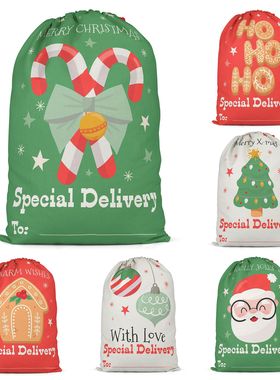 新款Santa Sack卡通圣诞礼物袋礼品袋糖果袋圣诞麻布抽绳束口袋