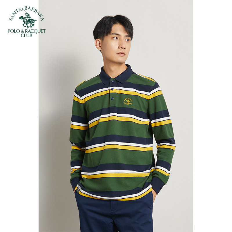 圣大保罗男士春秋季上衣厚款长袖翻领T恤休闲宽松大码纯棉POLO衫